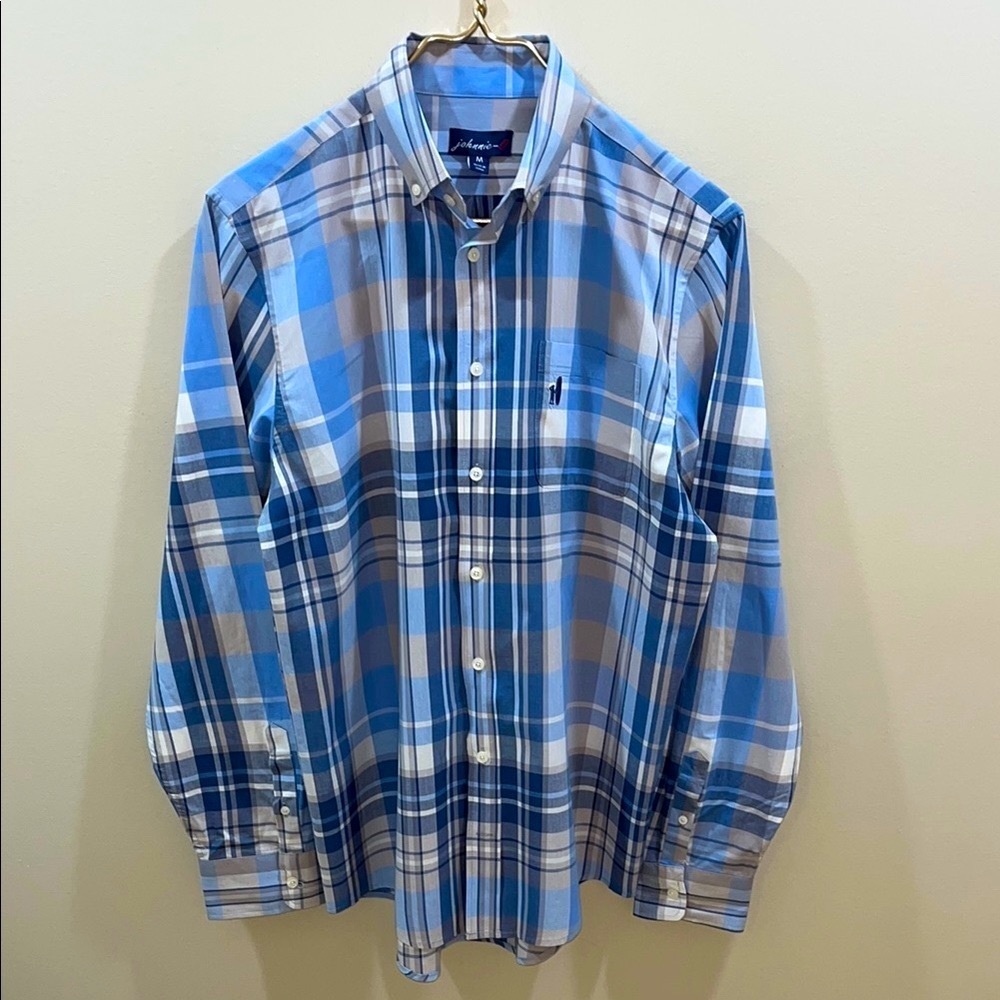 Johnnie-O Men’s Blue Multicolor Plaid Button Down Shirt. Medium. New Condition.